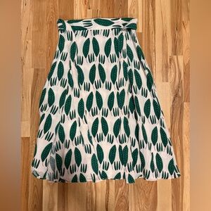 Green Leaf Print A-Line Skirt